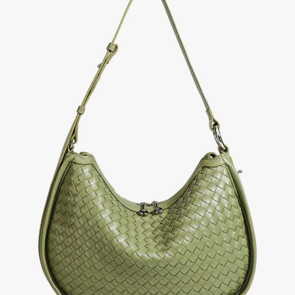 Light green Crescent Shoulder Bag for Women, Woven Crossbody Bag